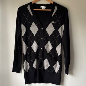Lacoste argyle cardigan size 38 EU S-M in US please see the measurements